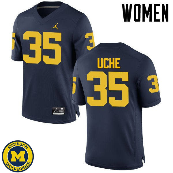 Women University of Michigan #35 Joshua Uche Navy College Game Jersey